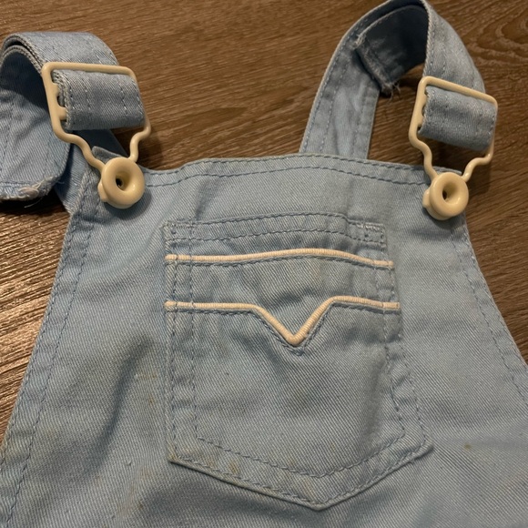 Vintage K-Mart  Baby Boy Kids 60s Light Pastel Blue Short Overalls Romper Sz 4T - Picture 2 of 4